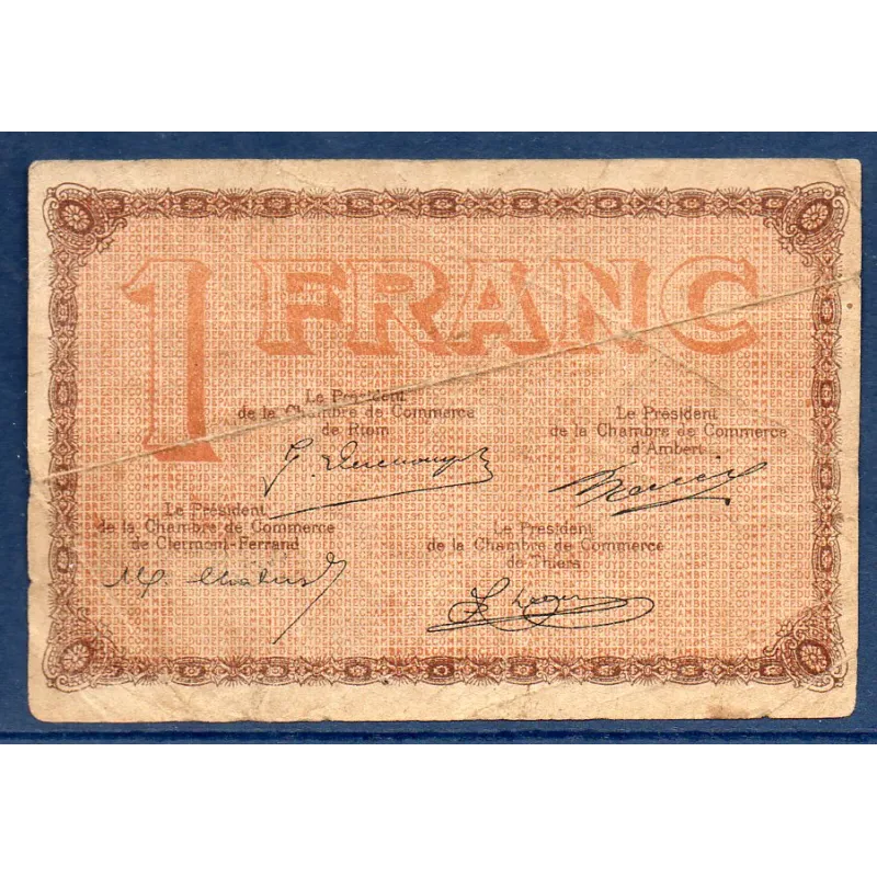 Puy-de-Dôme 1 franc, TB, ND Pirot 103.21 Billet de la chambre de commerce Puy-de-Dôme 1 franc, TB, ND Pirot 103.21 Billet de la chambre de commerce