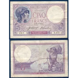 5 Francs Violet, TB-, 21.1.1918 Billet de la banque de France