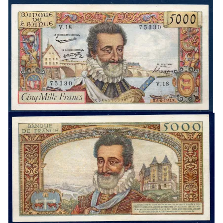 5000 Francs Henri IV, TTB, 6.6.1957 Billet de la banque de France