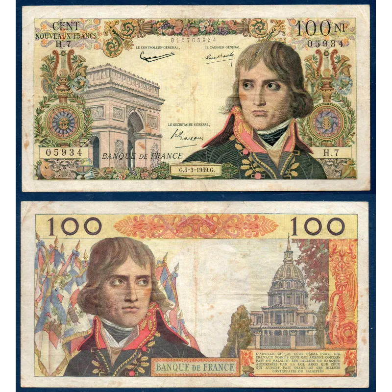 100 Nouveaux Francs Bonaparte, TB, 5.3.1959 Billet de la banque de France 100 Nouveaux Francs Bonaparte, TB, 5.3.1959 Billet de la banque de France