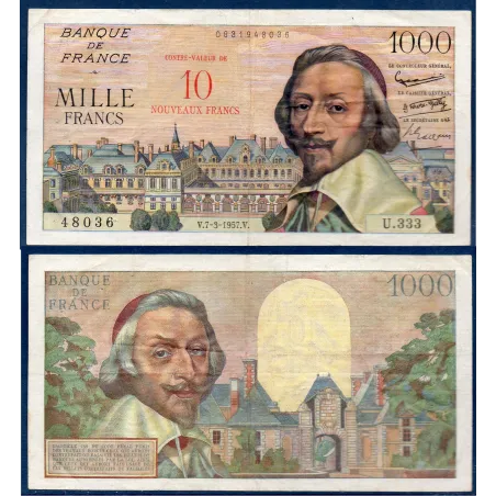 10 Nouveaux Francs / 1000 Francs Richelieu, TTB, 7.3.1957 Billet de la banque de France