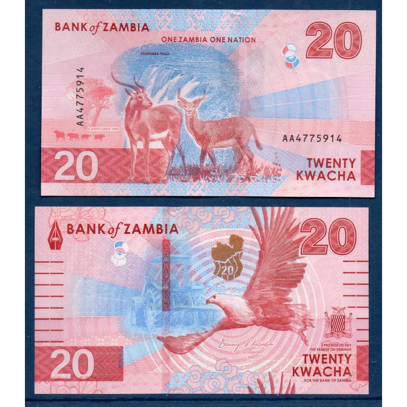 Zambie P.63, Neuf, Billet de 20 Kwacha 2024 Tracteur Zambie P.63, Neuf, Billet de 20 Kwacha 2024 Tracteur
