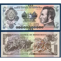 Honduras P.98e, Neuf Billet de 5 Lempiras 2022 Francisco Morazan