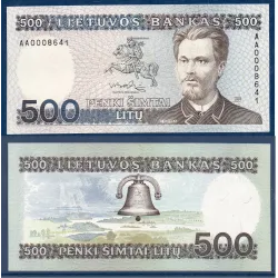 Lituanie P.51, Neuf Billet de 500 Litu 1991 Vincas Kudirka