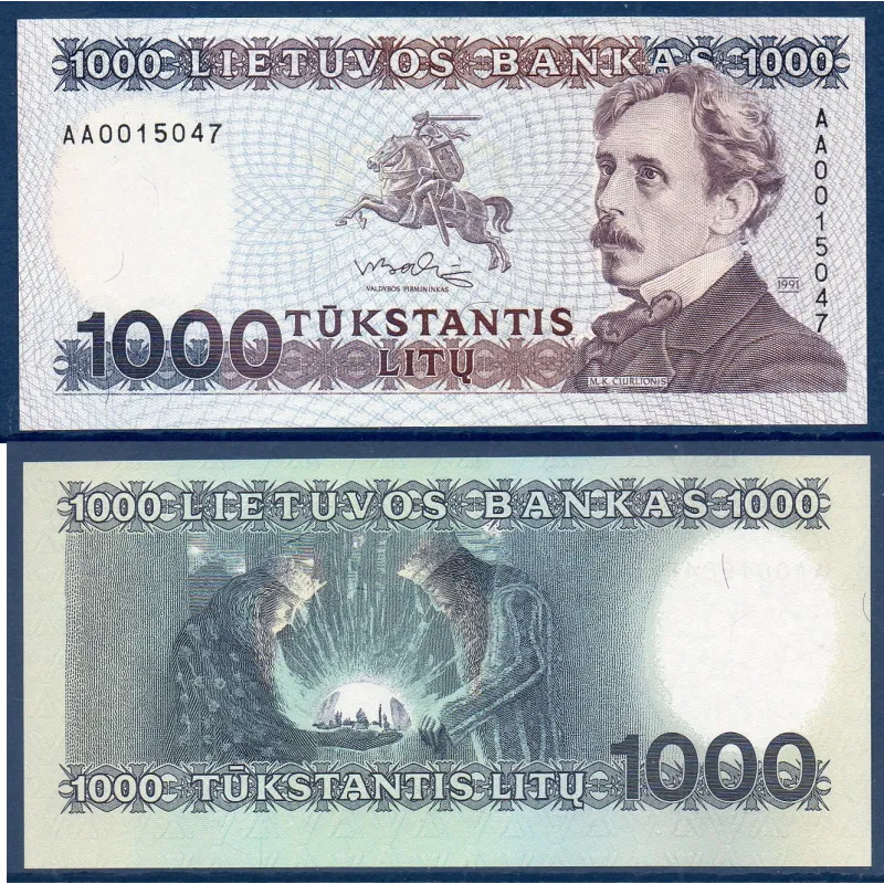 Lituanie P.52a, Neuf Billet de 1000 Litu 1991 Mikalojus Konstantinas Ciurlionis Lituanie P.52a, Neuf Billet de 1000 Litu 1991 Mikalojus Konstantinas Ciurlionis