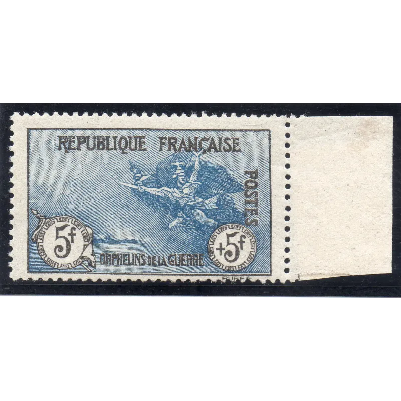 Timbre France Yvert No 155 Orphelin de la Guerre Noir et bleu neuf ** avec certificat Timbre France Yvert No 155 Orphelin de la Guerre Noir et bleu neuf ** avec certificat