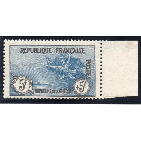 Timbre France Yvert No 155 Orphelin de la Guerre Noir et bleu neuf ** avec certificat
