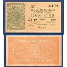 Italie P.30a, TTB Billet de 2 Lire 1944 Italia