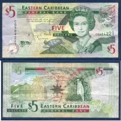 Caraïbes de l'est P.47a TTB Billet de 5 dollars 2008 Securité argent