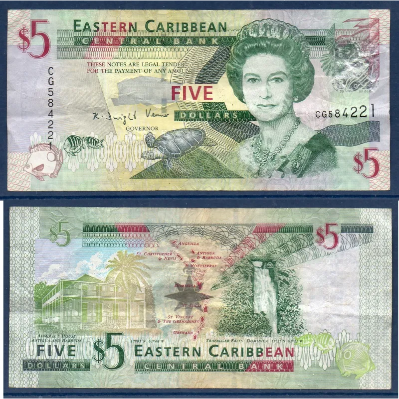 Caraïbes de l'est P.47a TTB Billet de 5 dollars 2008 Securité argent Caraïbes de l'est P.47a TTB Billet de 5 dollars 2008 Securité argent