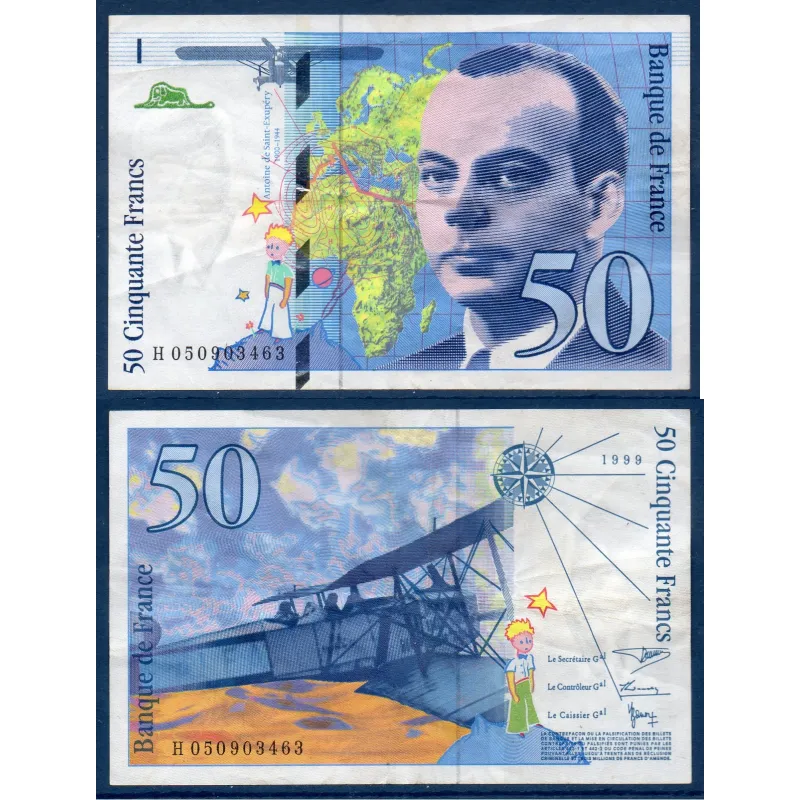 50 Francs St Exupéry, TTB, 1999 Billet de la banque de France 50 Francs St Exupéry, TTB, 1999 Billet de la banque de France