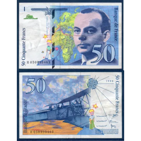 50 Francs St Exupéry, TTB, 1999 Billet de la banque de France