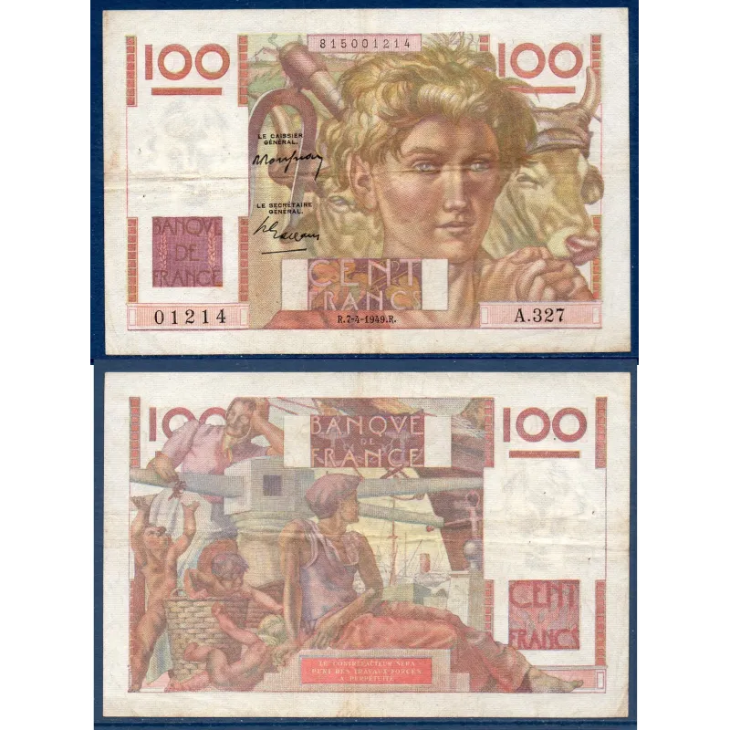 100 Francs Jeune Paysan, TB, 7.4.1949 Billet de la banque de France