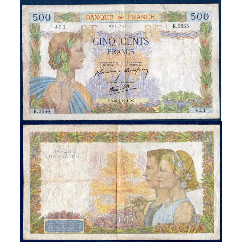 500 Francs La Paix, TB, 28.8.1941 Billet de la banque de France 500 Francs La Paix, TB, 28.8.1941 Billet de la banque de France