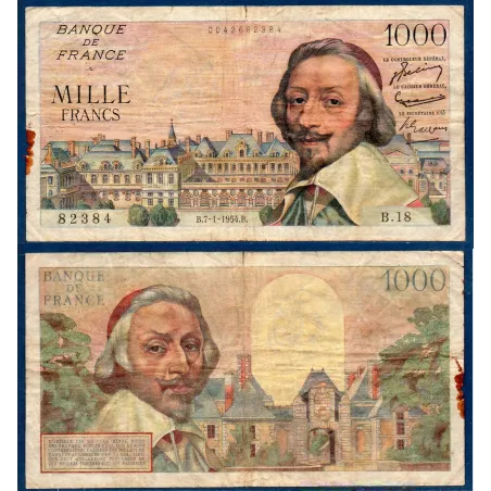 1000 Francs Richelieu, B, 7.1.1954 Billet de la banque de France