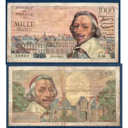 1000 Francs Richelieu, TB-, 7.1.1954 Billet de la banque de France