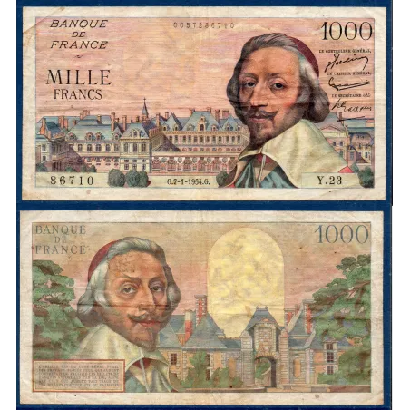 1000 Francs Richelieu, TB, 7.1.1954 Billet de la banque de France
