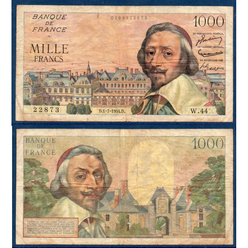 1000 Francs Richelieu, TB-, 1.7.1954 Billet de la banque de France 1000 Francs Richelieu, TB-, 1.7.1954 Billet de la banque de France
