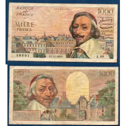 1000 Francs Richelieu, TB-, 1.7.1954 Billet de la banque de France