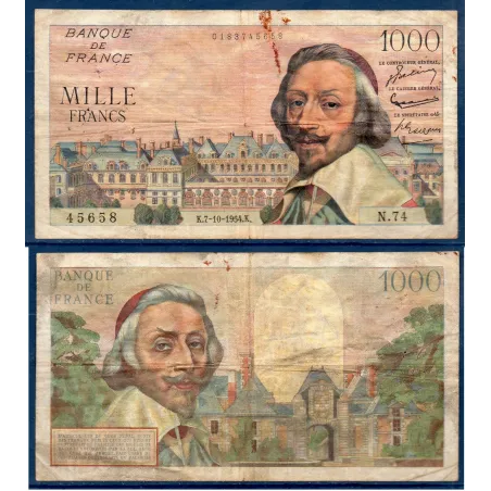 1000 Francs Richelieu, B, 7.10.1954 Billet de la banque de France