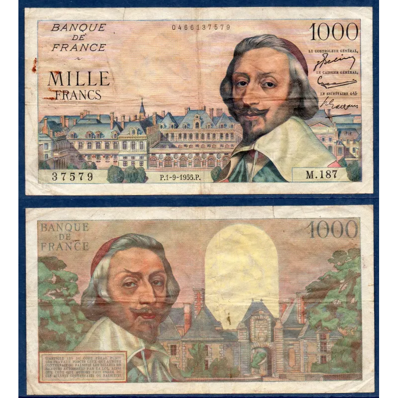 1000 Francs Richelieu, B, 1.9.1955 Billet de la banque de France 1000 Francs Richelieu, B, 1.9.1955 Billet de la banque de France