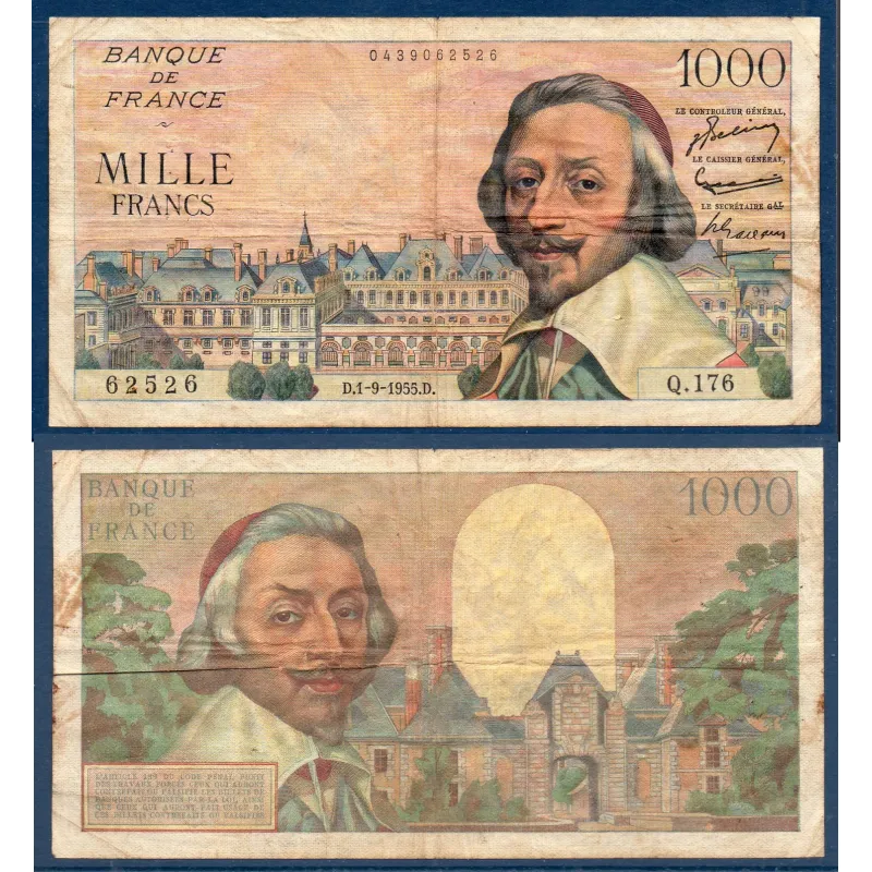 1000 Francs Richelieu, B, 1.9.1955 Billet de la banque de France 1000 Francs Richelieu, B, 1.9.1955 Billet de la banque de France