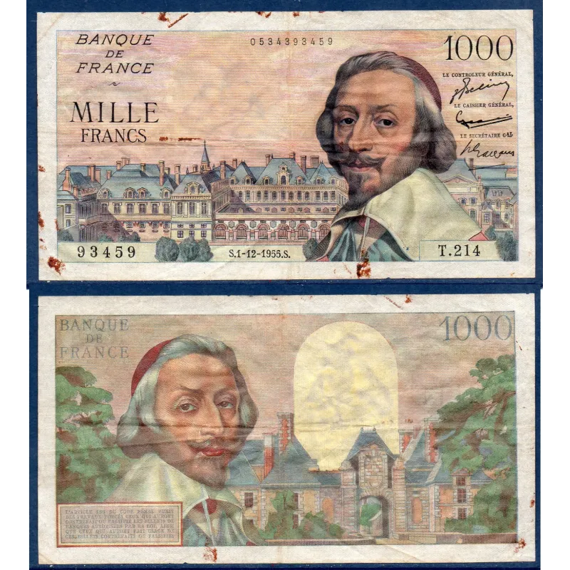 1000 Francs Richelieu, B, 1.12.1955 Billet de la banque de France 1000 Francs Richelieu, B, 1.12.1955 Billet de la banque de France