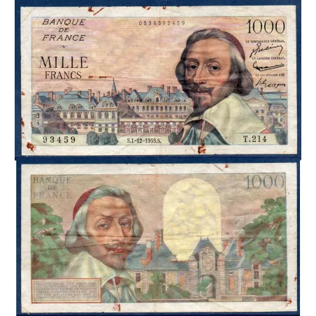 1000 Francs Richelieu, B, 1.12.1955 Billet de la banque de France