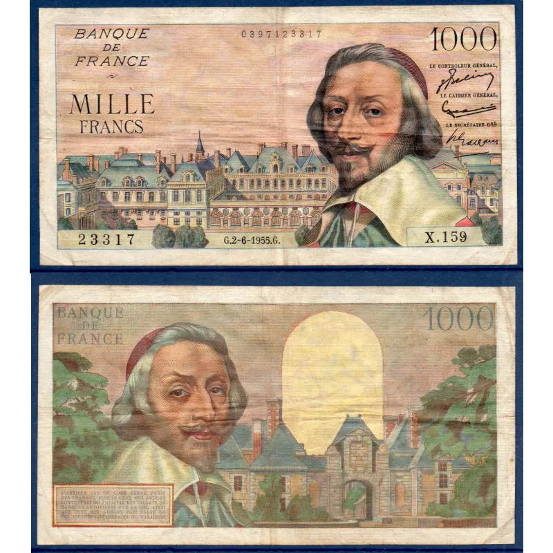 1000 Francs Richelieu, TB, 2.6.1955 Billet de la banque de France 1000 Francs Richelieu, TB, 2.6.1955 Billet de la banque de France