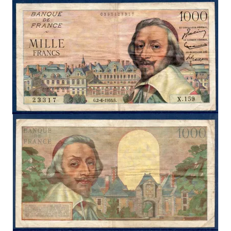1000 Francs Richelieu, TB, 2.6.1955 Billet de la banque de France