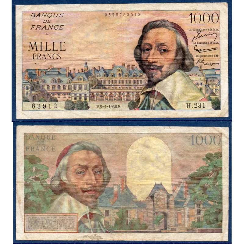 1000 Francs Richelieu, B, 5.1.1956 Billet de la banque de France 1000 Francs Richelieu, B, 5.1.1956 Billet de la banque de France