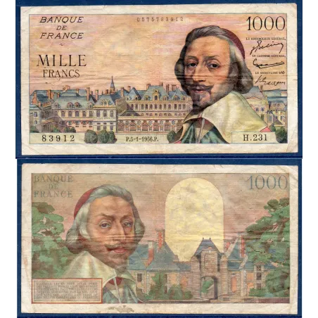 1000 Francs Richelieu, B, 5.1.1956 Billet de la banque de France