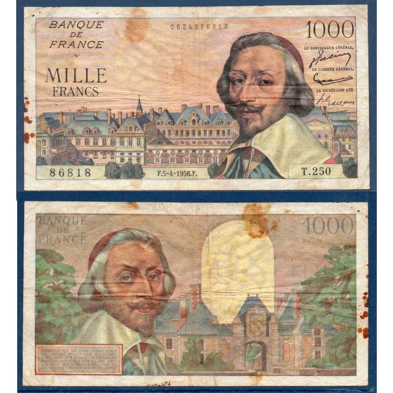 1000 Francs Richelieu, B, 5.4.1956 Billet de la banque de France 1000 Francs Richelieu, B, 5.4.1956 Billet de la banque de France