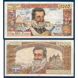 5000 Francs Henri IV, TTB-, 6.6.1957 Billet de la banque de France