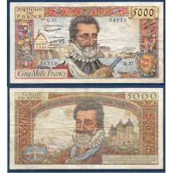 5000 Francs Henri IV, TB, 2.1.1958 Billet de la banque de France