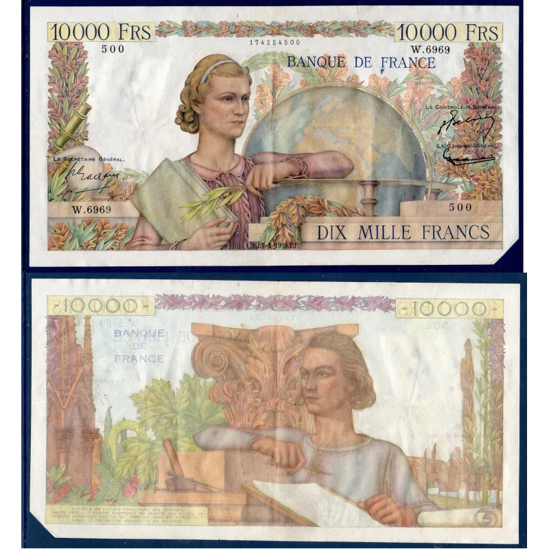 10000 Francs Génie Français, TTB coupé, 4.3.1954 Billet de la banque de France 10000 Francs Génie Français, TTB coupé, 4.3.1954 Billet de la banque de France