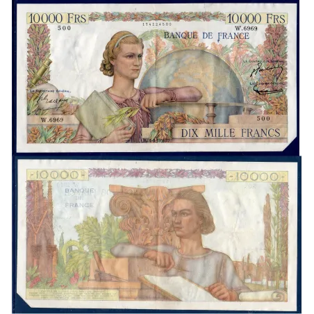 10000 Francs Génie Français, TTB coupé, 4.3.1954 Billet de la banque de France