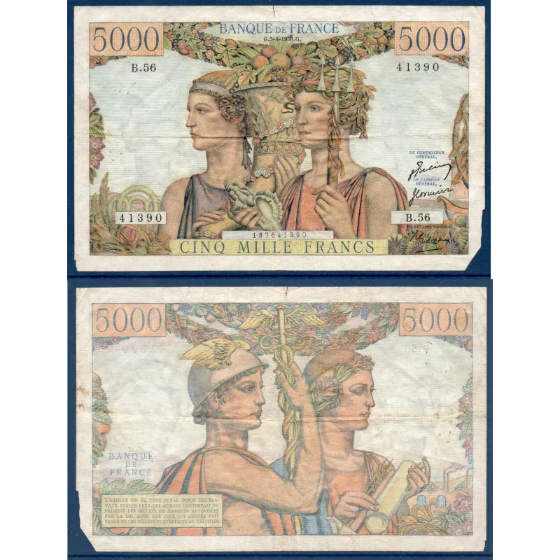 5000 Francs Terre et Mer, TTB- coupé, 5.4.1951 Billet de la banque de France