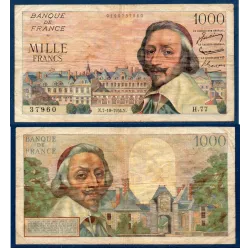 1000 Francs Richelieu, TB-, 7.10.1954 Billet de la banque de France
