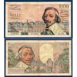 1000 Francs Richelieu, TB-, 1.9.1955 Billet de la banque de France
