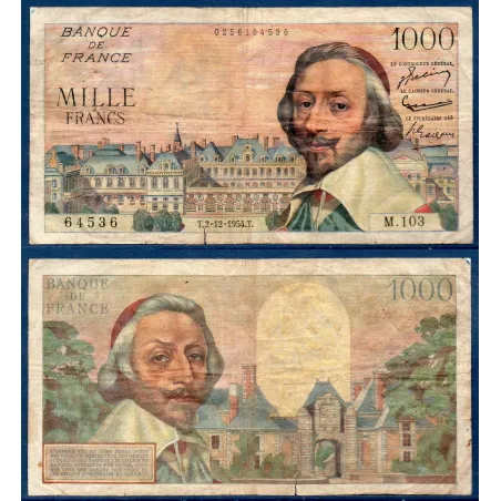 1000 Francs Richelieu, B, 2.12.1954 Billet de la banque de France