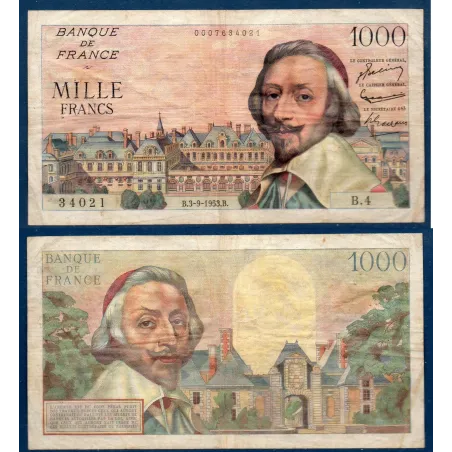 1000 Francs Richelieu, TB, 3.9.1953 Billet de la banque de France