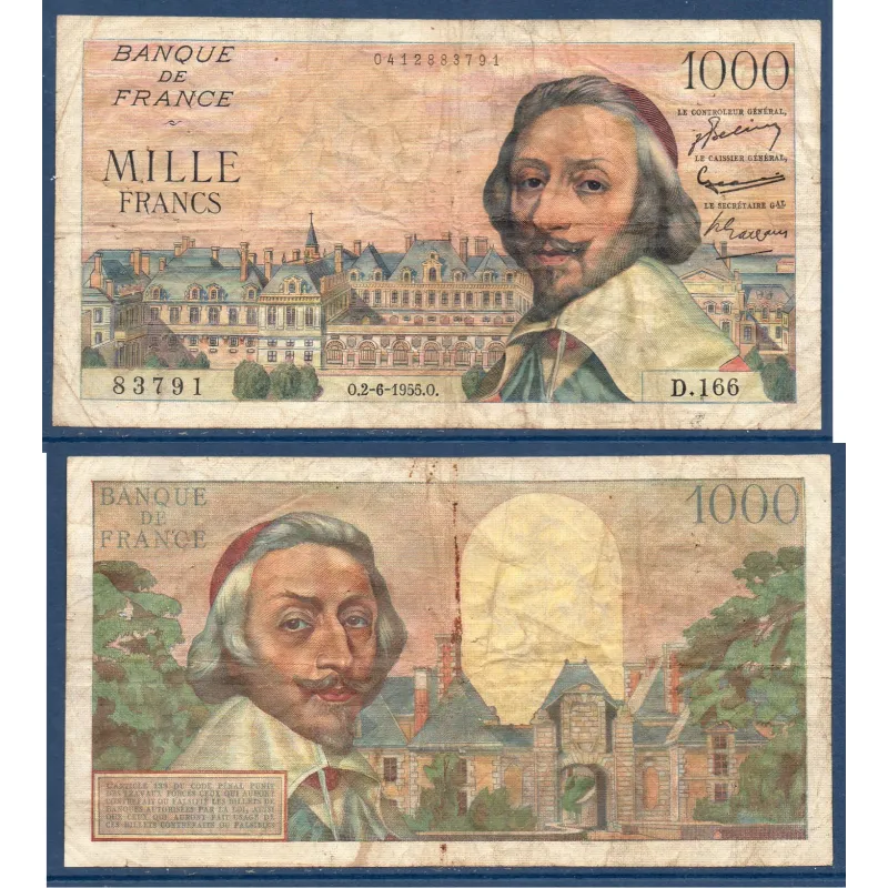 1000 Francs Richelieu, B, 2.6.1955 Billet de la banque de France 1000 Francs Richelieu, B, 2.6.1955 Billet de la banque de France