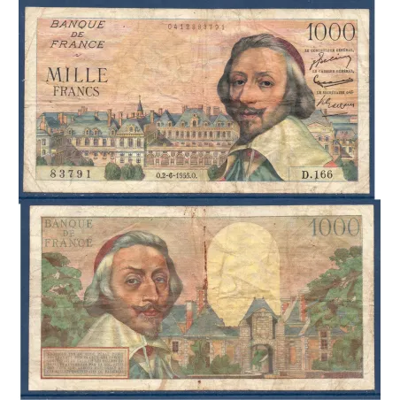 1000 Francs Richelieu, B, 2.6.1955 Billet de la banque de France