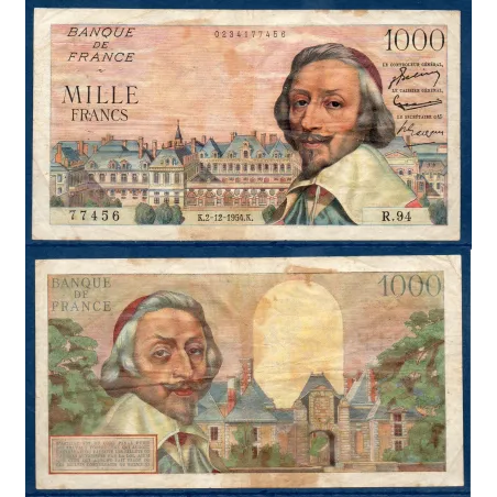 1000 Francs Richelieu, TB, 2.12.1954 Billet de la banque de France