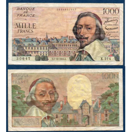 1000 Francs Richelieu, TB, 1.12.1955 Billet de la banque de France