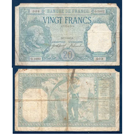 20 Francs Bayard, B coupé, 7.4.1917 Billet de la banque de France