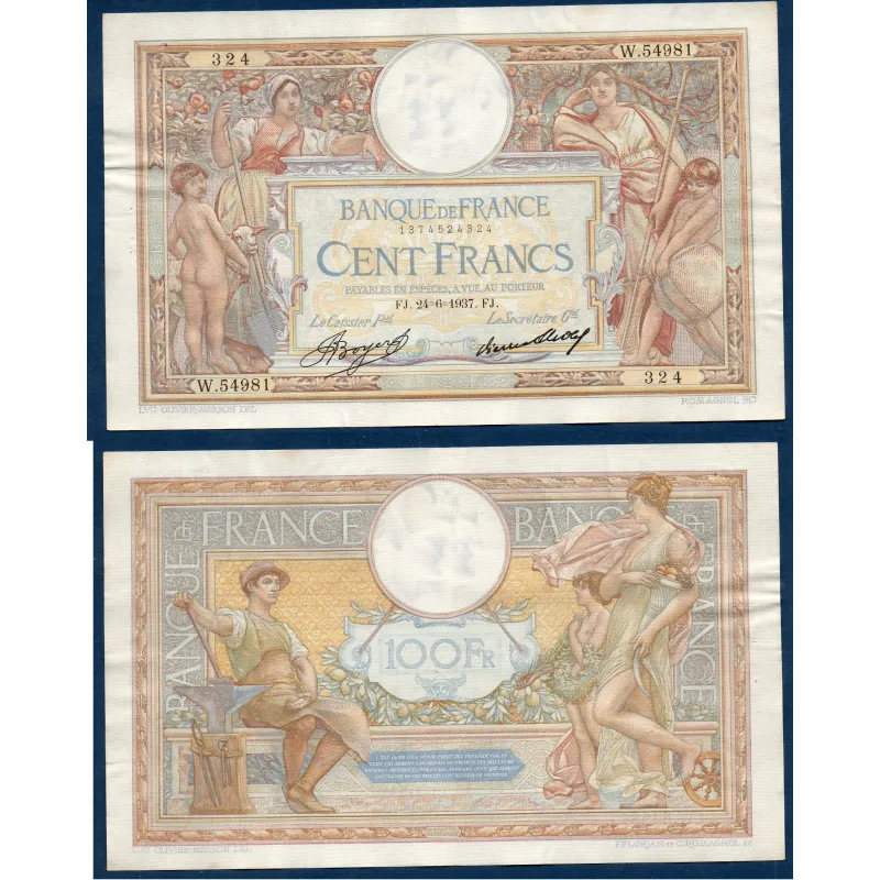 100 Francs LOM, TTB, 24.6.1937 Billet de la banque de France 100 Francs LOM, TTB, 24.6.1937 Billet de la banque de France
