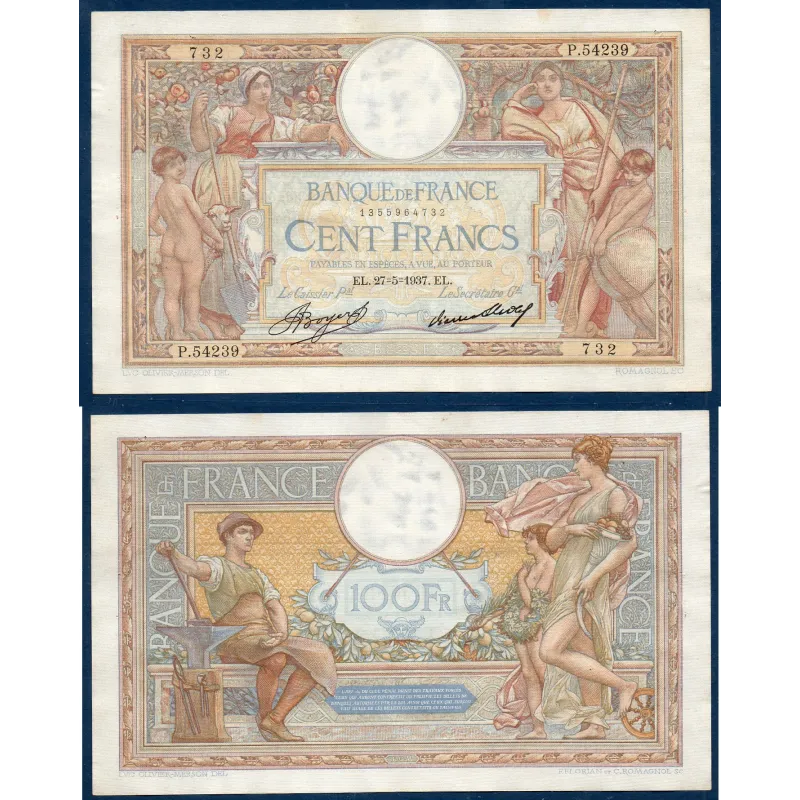 100 Francs LOM, TTB, 27.5.1937 Billet de la banque de France 100 Francs LOM, TTB, 27.5.1937 Billet de la banque de France