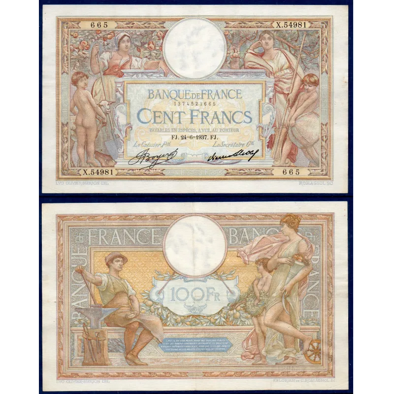 100 Francs LOM, TTB, 24.6.1937 Billet de la banque de France 100 Francs LOM, TTB, 24.6.1937 Billet de la banque de France